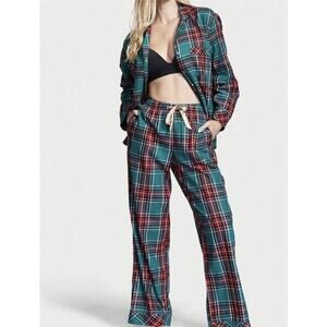 Victoria's Secret Women's Plaid Flannel Button Up Pajama‎ Sets Size L Teal Red